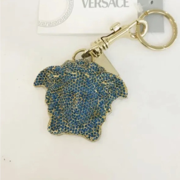 VERSACE Blue Crystal Palazzo Medusa Keychain/Charm NIB Great Gift!